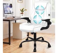 ALFORDSON Silla Oficina Ejecutiva con Masaje, Silla Ergonómica Escritorio con Reposabrazos Abatible, Respaldo Medio, Función de Inclinación, para Recepción, Hogar, Computadora, Cuero PU(Blanca)
