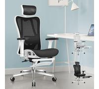 ALFORDSON Silla Oficina Ergonómica Malla con Soporte Lumbar Ajustable,Silla Escritorio Ejecutiva Grande y Alta, Reposabrazos Ajustables y Reposacabezas para Recepción,Reuniones(Negra y Blanca)