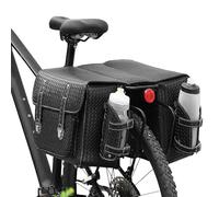 Alforja para sillín de bicicleta, bolsa de almacenamiento para sillín de bicicleta, 20 L, de piel resistente, capacidad de carga de 8 a 10 kg, soporte doble para botellas, ideal para ciclismo