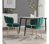 Alfresco - Juego de 2 sillas de comedor de terciopelo con reposabrazos, patas de metal dorado, cocina moderna, sala de estar, oficina, muebles de acento verde