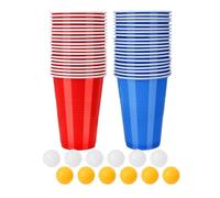 Alfven Juego de Vasos para Pong de Cerveza,Vasos Reutilizables Incluye 50 Vasos (500 ml) y 12 Pelotas de Ping Pong, para Juegos de Beber, Cumpleaños y Campamentos Vasos de Plástico con Base Estable