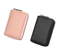 Alfven Tarjetero Mujer de Cuero, 2 Piezas Titular de Tarjeta de Credito con Capacidad para 20 Tarjetas Tarjetero Unisex de Cuero Sintético(Negro, Rosa)