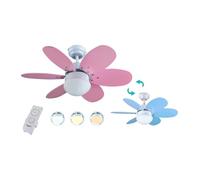 ALGARVE DC - Ventilador de techo con motor DC, mando a distancia, 75cm Ø, 6 aspas, rosa/celeste, chasis blanco