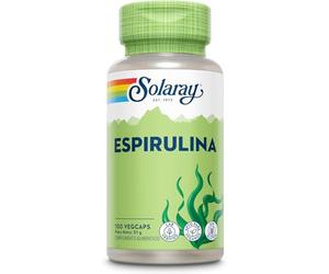 Algas espirulina - 100 cápsulas veganas, no tabletas ni polvo, suplemento de espirulina de alta resistencia con vitamina A añadida de 70 mcg, verificado en laboratorio Solaray
