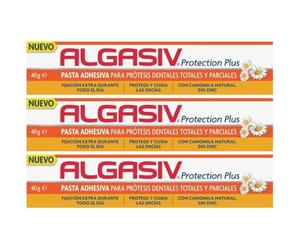 Algasiv Protection Plus Pasta Adhesiva Prótesis Dentales Totales Y Parciales, 40 g (3 Pack)