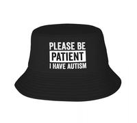 Algodón Lavado clásico Personalizado por Favor, Tenga Paciencia Tengo Autismo Sombrero de Cubo con Estampado de Letras Hombres Mujeres Sol al Aire Libre Verano Camping Gorra de Pesca Regalo