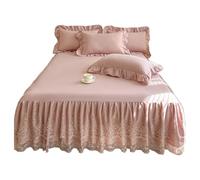 Algodón Lavado Colcha Con Falda De Volantes 3 Pcs 150*200cm Envolvente Protector De Colchó 42cm De Profundidad Funda De Colchón Sabana Bajera Con Banda Elástica(Powder,Super King/200*220)