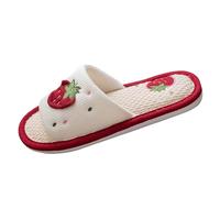 Algodón Lino Casual Suave Luz Abierta Pantuflas de Espuma viscoelástica Pantuflas de Algodón Invierno Felpa Zapatillas de Felpa Suelas Suave Pantuflas de Fieltro Ligero Tiempo Libre Transpirable, rojo