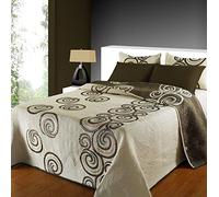 Algodonea Colcha Reversible Estampada Yvone, en Tonos beij y Marrones de Muy fácil Lavado. (150(250x270cm))