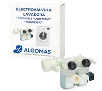 ALGOMAS® Electroválvula Lavadora 2 Vías 180° | Códigos C00110333 C00373248 y C00093843 | Compatible con Indesit, Ariston, Hotpoint, Whirlpool | Entrada 3/4", Salidas Ø14mm, 220-240V 50/60Hz