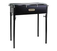 Algon | Barbacoa de Hierro Artesanal con Ruedas Parrilla Zincada Rectangular para Carbón y Leña | Barbacoa Ajustable en 5 Niveles Protector de Viento y Superficie Lateral de Madera (45x25 cm)