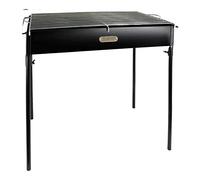 Algon | Barbacoa de Hierro Artesanal con Ruedas Parrilla Zincada Rectangular para Carbón y Leña | Barbacoa Ajustable en 5 Niveles Protector de Viento y Superficie Lateral de Madera (80x42 cm)