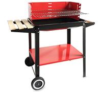 Algon | Barbacoa Hierro Grill 58x38 Parrilla Zincada Artesanal Rectangular Carbón y Leña - Barbacoa Color Rojo/Negro Regulable en 5 Niveles con Protector de Viento Fácil Montaje y Transporte