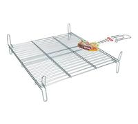Algon | Parrilla Barbacoa 50x50 Grande Doble, Acero Inoxidable Zincado Gris Metalizado con Cierre de Seguridad - Parrilla Ideal para Asar Carnes y Verduras Resistente y Duradera para Exterior