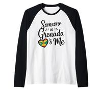 Alguien En Granada Me Ama Corazón Bandera del Caribe Camiseta Manga Raglan