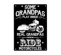 Algunos abuelos juegan al bingo. Los abuelos de verdad conducen motocicletas. Letrero de metal en hojalata. Póster de "Conducir motocicleta" para el hogar, la oficina, el dormitorio, el restaurante,