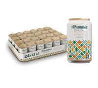 Alhambra Especial, Pack 24 Latas x 33 cl, Cerveza Especial de Fermentación Lenta, 5.4% Volumen Alcohol