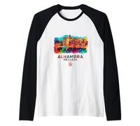Alhambra Granada, Acuarela Patrimonio Histórico España Camiseta Manga Raglan