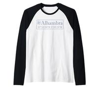 Alhambra Granada España Mapa Coordenadas de ubicación Souvenir Camiseta Manga Raglan