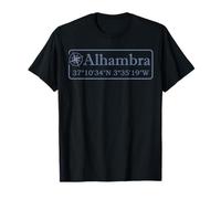 Alhambra Granada España Mapa Ubicación Coordenadas Souvenir Camiseta
