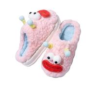 AlHECE Zapatillas Pantuflas Mujer Terciopelo De Algodón para Mujeres En Invierno, Zapatillas Feas Y Encantadoras De Calentamiento De Dibujos Animados De Ojos Grandes-Rosa-35-36