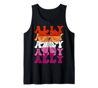 Aliado Lesbian Pride Flag LGBTQ Girl Coquette Bow Camiseta sin Mangas
