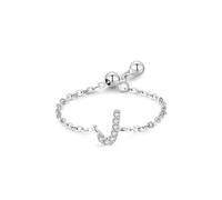 Alianza de boda de diamante para mujer, anillo de amor con letra J de plata con diamante redondo Pt950 y oro blanco, M 1/2, PT950, Diamante
