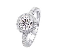 Alianza de boda de oro blanco delicado y eternidad para mujer, anillo elegante de 4 puntas para mujer, H 1/2, Oro blanco de 14 quilates, Diamante sintético