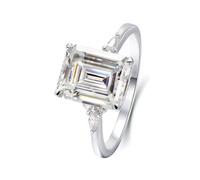 Alianza de boda de oro blanco para mujer, anillos de amor cuadrado bohemio para mujer, H 1/2, Oro blanco de 14 quilates, Moissanita