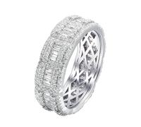 Alianza de boda de oro blanco para mujer, juego de anillos de boda de 3,2 quilates cuadrados y redondos, moissanita, P 1/2, Oro blanco de 14 quilates, Moissanita