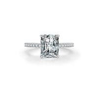 Alianza de boda de plata, anillo de plata de ley 925 con circonita cúbica rectangular de cuatro puntas solitario, regalo para cumpleaños, N 1/2, Zirconia cúbica