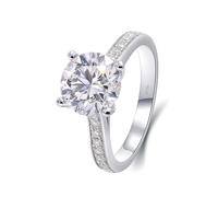 Alianza de boda para mujer, anillo de compromiso de oro blanco con moissanita redonda solitaria de 2 quilates, X 1/2, Oro blanco de 18 quilates, Moissanita