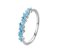 Alianza de boda para mujer, anillos de promesa de oro blanco de 9 K/14 quilates redondos con forma de marquesa azul, turquesa para propuesta de joyería, K 1/2, Turquesa