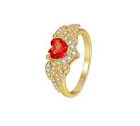 Alianza de boda para mujer, con forma de corazón rojo, rubí y oro amarillo, K 1/2, Oro amarillo de 18 quilates, Rubí creado en laboratorio