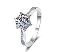 Alianza de boda para mujer, oro blanco con estrella de 6 puntas, diamante redondo cultivado en laboratorio de 1 quilate, J 1/2, Oro blanco de 14 quilates, Diamante sintético de laboratorio