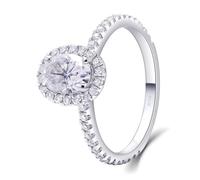 Alianza de boda única de moissanita, anillo de oro blanco ovalado para mujer con moissanita, regalos para mujer, H 1/2, Oro blanco de 18 quilates, Moissanita