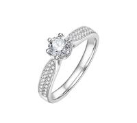 Alianza Mujer 50 Alianza Mujer Diamante Plata Oro Blanco 18 Quilates AU750 Anillo Redondo de 6 Garras con Diamantes de 0,3 CT y 0,12 CT Sólido No Chapado Moderno para Señoras Graduación Joyería