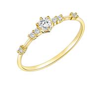 Alianzas de boda con circonita cúbica para mujer, oro amarillo de 14 quilates con circonita cúbica pequeña, talla R 1/2, R 1/2, Circonia cúbica