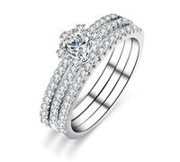 Alianzas de boda de oro blanco individuales para mujer de 18 quilates, juego de 3 filas con moissanite de 0,5 quilates, plata talla 63 (20,1)