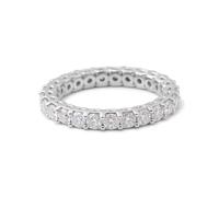 Alianzas de boda de oro blanco para mujer, anillo de promesa para mí mismo, fila de moissanita redonda de 4 mm, I 1/2, Oro blanco de 18 quilates, Moissanita