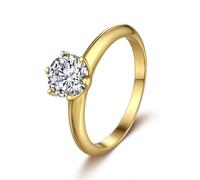 Alianzas de boda para mujer, anillos de aniversario para mujer, 6 puntas, solitario redondo con moissanita de 1 quilate, oro amarillo de 14 quilates, talla T 1/2