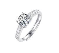 Alianzas de boda para mujer con moissanita, anillo de compromiso de oro blanco de 9 K/14 quilates, forma redonda, elegante anillo ajustable de 1 quilate con caja de joyería, K 1/2, Moissanita