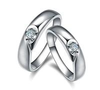 Alianzas de compromiso, anillo de oro blanco de 18 quilates redondo con diamante creado en laboratorio de 0,06 ct, W21M17, Oro blanco de 18 quilates, Diamante