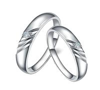 Alianzas de compromiso, anillos simples de oro blanco de 18 quilates con corte brillante redondo diamante creado en laboratorio de 0,06 ct anillo decorado, M17M26, Oro blanco de 18 quilates, Diamante