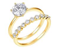 Alianzas para mujer, delicado anillo de 2 anillos con corte redondo 1 ct moissanite 18 K, oro amarillo, talla 61 (19,4)