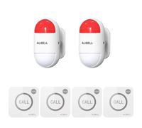ALIBELL Kit de Sirena estroboscópica remota,Sistema de Alarma de pánico | funciona con batería y alimentación plug-in,ideal para seguridad en hogar, tiendas y fábricas, 2 sirenas+4 Botones de Llamada