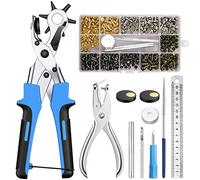 Alicate Sacabocados para Cinturones y Cuero con 6 Agujeros Kamtop Punzones de Agujero con 240 Piezas de Remaches de Doble Tapa para Cuero Kit de Alicates de Perforación Giratoria 3 Tamaños Surtidos