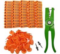 Alicates aplicadores de etiquetas de orejas de animales para ganado, cerdo, cabra, oveja, aleación de aluminio, mango ergonómico para etiquetado rápido, kit incluye 100 etiquetas rosas, 2 agujas de