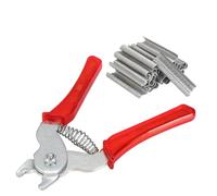 Alicates de apriete de alambre con 600 piezas para cierres de anillo, alicates de jaula de malla para cortadores de salchichas y redes de aves de corral, construcción de acero rojo, 6.1 pulgadas