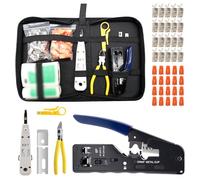 Alicates de crimpado RJ45, juego de herramientas de red con 20 conectores RJ45 Cat7/Cat6a Pass Through, comprobador de red, herramienta de perforación LSA, pelacables, herramientas profesionales de re